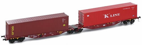 Kato HobbyTrain Lemke 58635 - Belgian Container Wagon Set Sggmrss 90 TOUAX brown, 2x40 K-Line/Gol